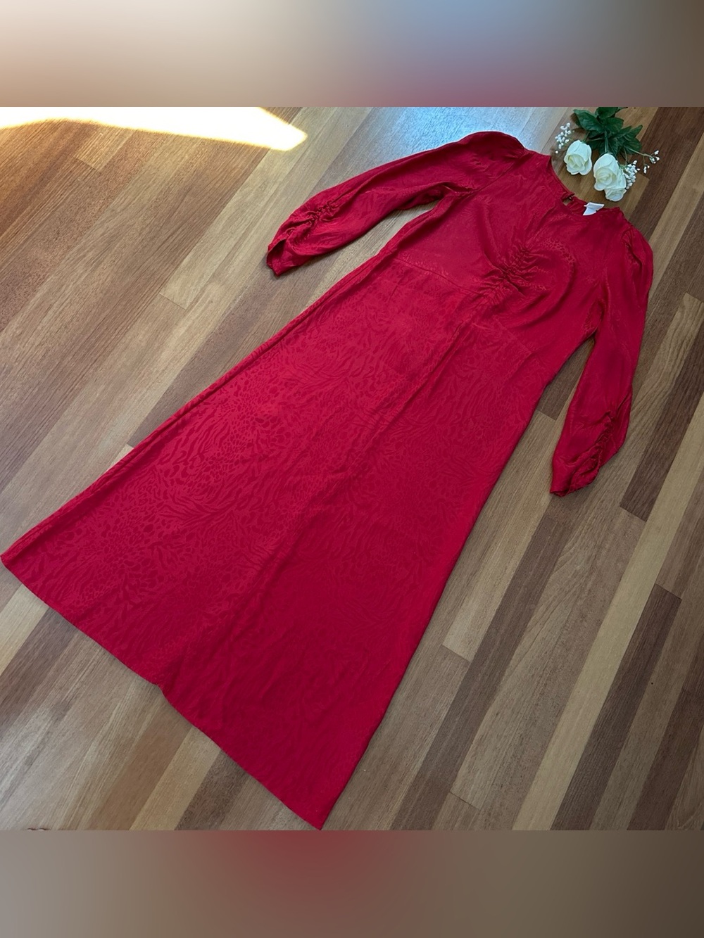 H&M Red Long-Sleeve Maxi Dress